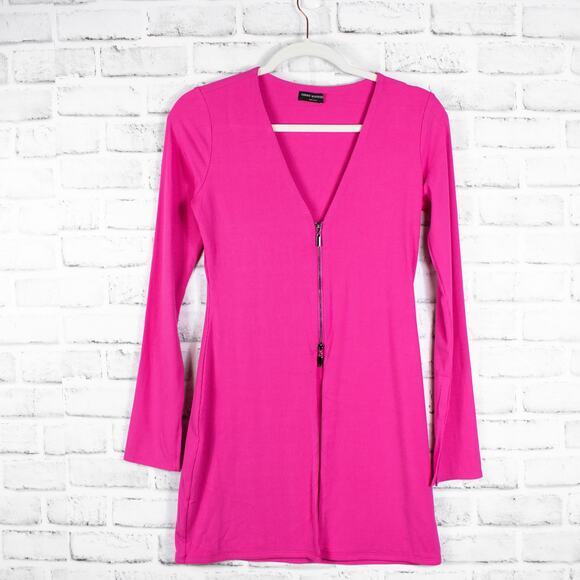 Naked Wardrobe Pink Long Sleeve Cardigan Sweater Top Size XL Ribbed Knit Zip - Picture 2 of 7